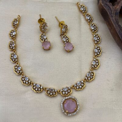 AD Necklace Pink Stone Locket