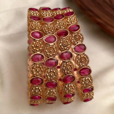 Gold and Rubi Stone Bangles