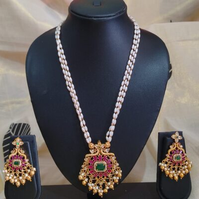 Rubi Pendent & Rice Pearl Haaram