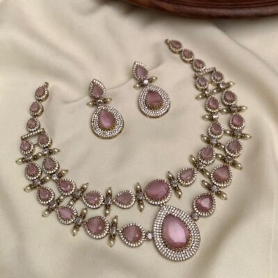 Double Layer Pastal Pink AD Necklace