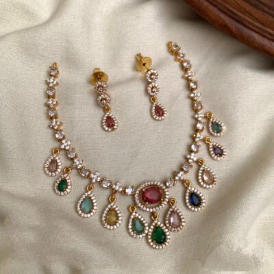 Navarathna Hanging AD Necklace