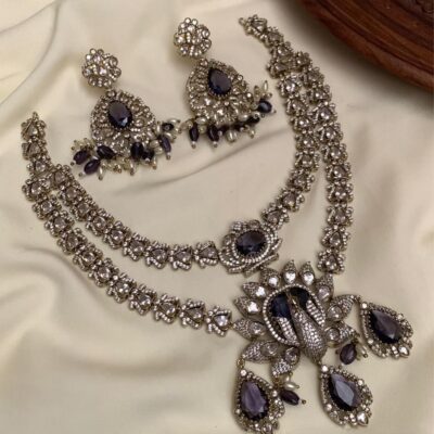 Dancing Peacock Violet AD Necklace