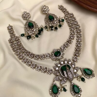 Dancing Peacock Green AD Necklace